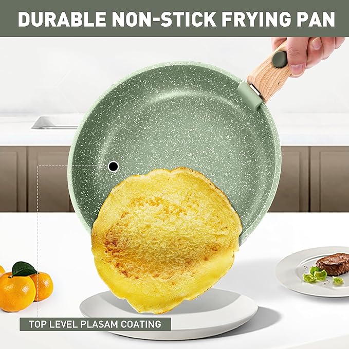 MAISON ARTS Detachable Handle Induction Pots and Pans Set, 10 Piece Non Stick Kitchen Cookware Sets, Stackable Green Granite RV Cooking Set for Camper