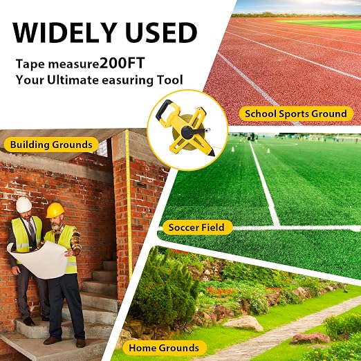 200ft/61m Open Reel Long Tape Measure, 1/2" Nylon-Coated Steel Blade, Dual Inch/Metric Scales, ABS Impact-Resistant Case for Construction, Surveying, Yellow