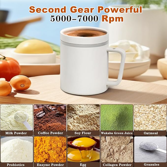 Self Stirring Mug, 360mL Rechargeable Electric Ceramic Coffee Mug with Stainless Steel Stir Bar, Automatic Mixing for Coffee, Milk, Hot Chocolate, Protein Powder, Cocoa