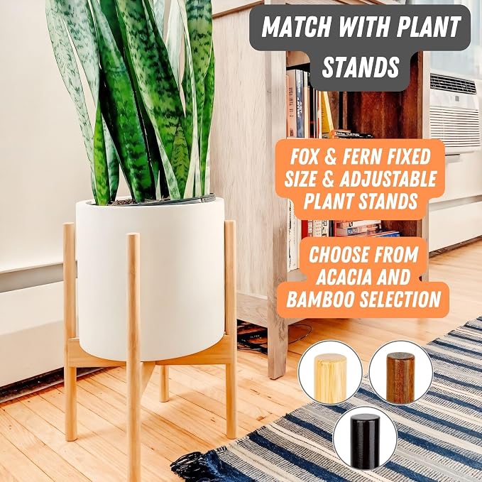 Fox & Fern Large Indoor Planter, Modern Large Plant Pot for Indoor or Outdoor, UV and Frost Resistant - 10 Inch, Matte White Flower Pot with Drainage Plug, Lightweight