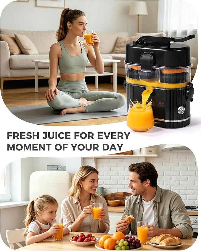 Electric Orange Juicer, Dual-Head Citrus Juicer Squeezer with Power Cord & Cleaning Brush, Built-in Cutter, One-Touch Automatic Electric Juicer Machine for Orange, Lemon and Grapefruit, Black