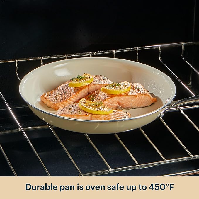 Pyrex 2-Piece Ceramic Cookware Grill & Fry Pan Set with Stainless Steel Handles, Healthy Nonstick Ceramic Coating, Induction Compatible Stainless Steel, PFAS Lead Cadmium BPA Free