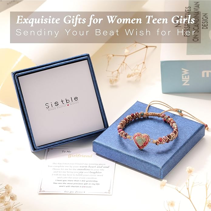 Mothers Day Gifts for Daughter Granddaughter, To My Mom Grandma Wife Girlfriend Sister Jasper Heart Bracelets Birthday Anniversary Christmas Stocking Stuffers Valentines Day Jewelry