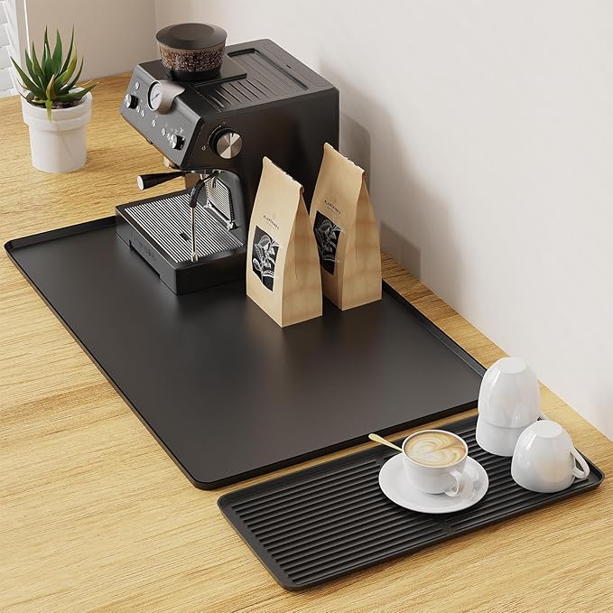 2-in-1 Coffee Mat & Dish Drying Mat Coffee Bar Mats for Countertop Coffees Matt for Counter Silicone Coffees Espresso Machine Station Mats Under coffe Maker Spill Matt Countertops Pot 24×16inch
