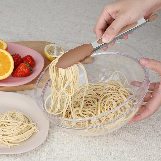 Hotec Mini Silicone Kitchen Tongs for Cooking - 7-Inch Small Serving Tongs with Silicone Tips, Set of 3 (Neutral Color)