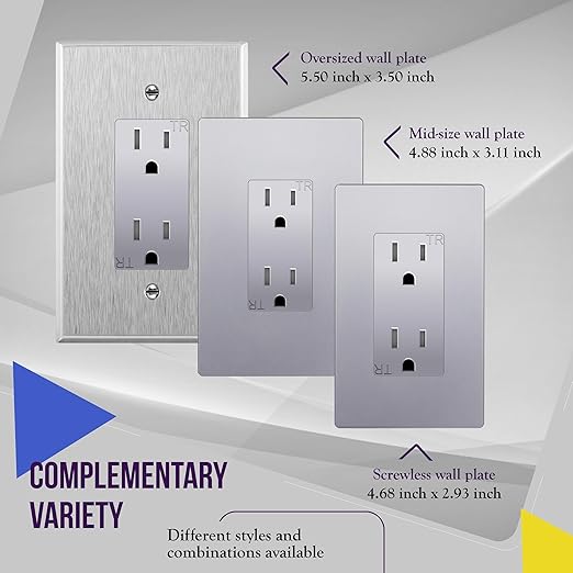 ENERLITES Elite Series Decorator Receptacle Outlet Child Safe Tamper-Resistant, Gloss Finish, Self-Grounding, 2-Pole, Residential Grade, 15A 125V, UL Listed, 61501-TR-SV-10PCS, Silver (10 Pack)