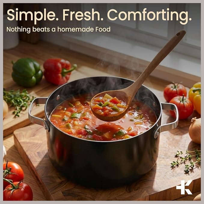 Bakken 3 Quart Ceramic Coated Stock Pot with Lid, Easy to Clean Nonstick Pot, Tempered Glass Lid, Riveted Stainless Steel Handles, Oven Safe Up To 500°F, PTFE & PFAS Free, All Stove Compatible, Black