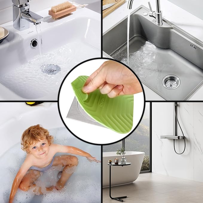 Shower Drain Cover Tub Stopper,2 Pieces Sewer Anti-Odor Mat Deodorizing Drain Plugs for Kitchen,Bathroom and Laundry(5.9x5.9 inch) Green