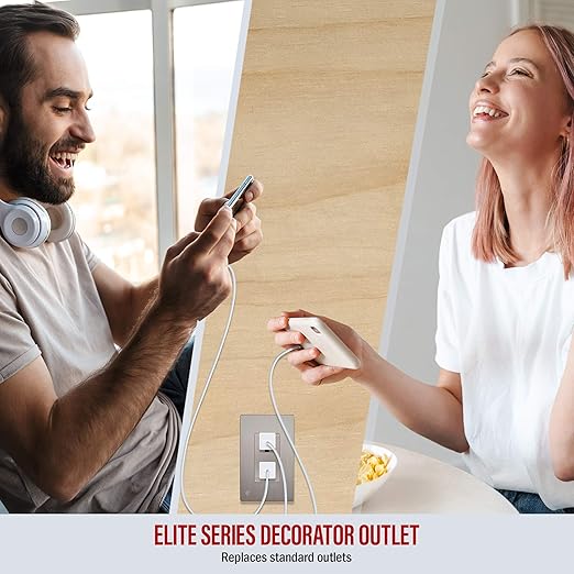 ENERLITES Elite Series Decorator Receptacle Outlet Child Safe Tamper-Resistant, Gloss Finish, Self-Grounding, Residential Grade, 15A 125V Standard Electrical Wall Outlet, UL Listed, Nickel (10 Pack)