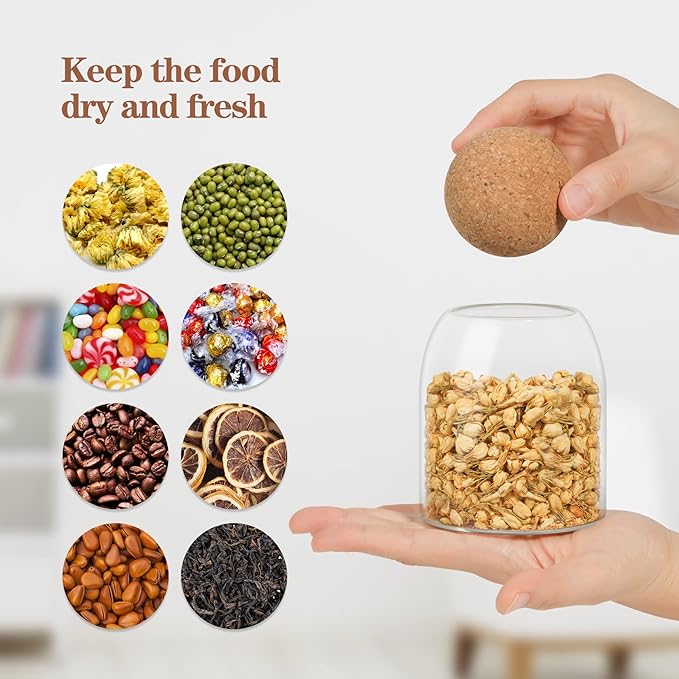 ComSaf 3 Pack 16oz Clear Decorative Glass Jars with Cork Ball Lid - Coffee Bar Kitchen Counter Bathroom Storage, Dishwasher Safe, Glass Canisters for Coffee Sugar Candy Storage - Home Decor & Gifting