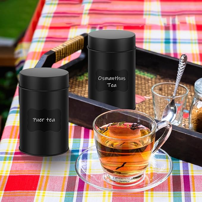 Tanlade 10 Pcs Tea Tin Canisters Airtight Double Lid Metal Storage Containers with Erasable Labels Marker, 14 oz Round Tins for Loose Leaf Tea Coffee Sugar Spice Pantry Organization