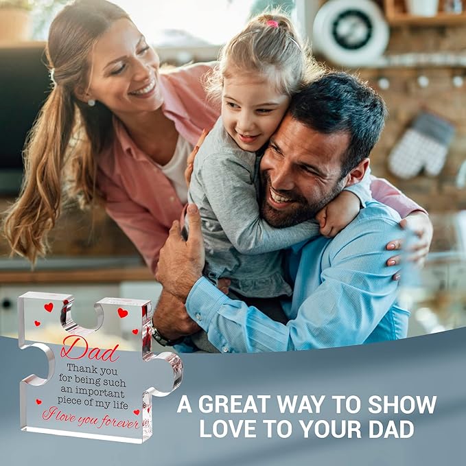 VELENTI Dad Birthday Gift - Engraved Acrylic Block Puzzle Gifts for 3.35 x 2.76 inch Cool Presents from Daughter, Son, Mom Heartwarming Men Gift, Ideas