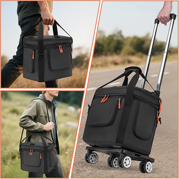 Carrying Bag with Wheels Compatible with Jackery Explorer 1000 V2, Soft Portable Power Station Storage Case, Powerstation Roller Bag with Wheels and Side Zipper, Multi-Pocket, Shoulder Strap