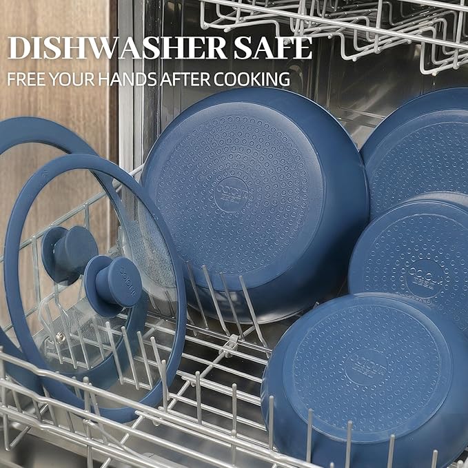 23Pcs Ceramic Cookware Set Non Stick Pots and Pans Set Non Toxic with Detachable Handle Induction Kitchen Cookware Set Space Saving, Oven & Dishwasher Safe, Navy Blue