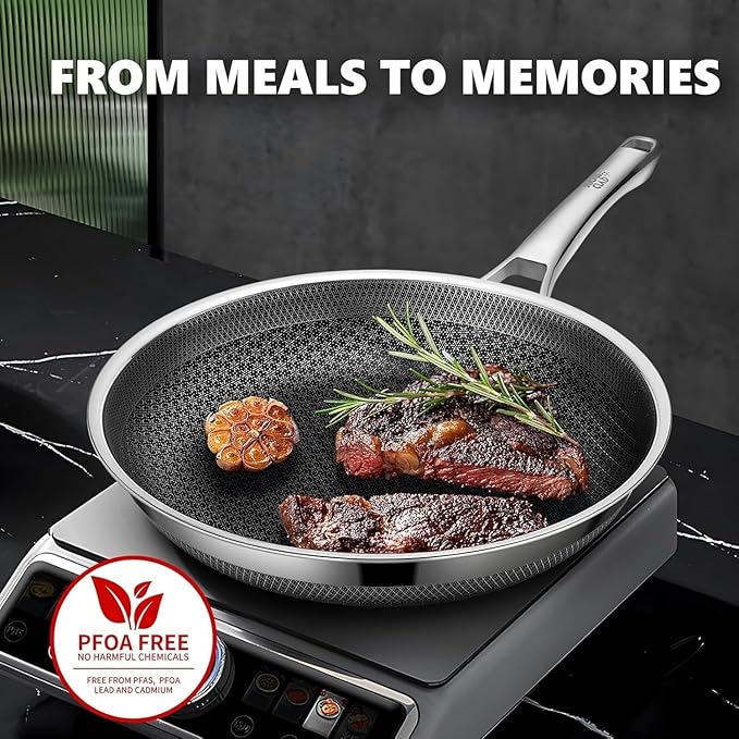 OATOFP Non Stick Frying Pans Set with Lids, Hybrid Skillet Set Nonstick (8+10+12inch), Pans for cooking, PFOA Free Stainless Steel Kitchen set, Dishwasher and Oven-Safe Cookware Sets, Quiche Pans