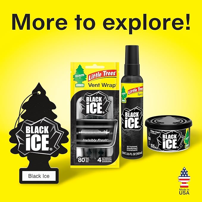 LITTLE TREES Car Air Freshener | Fiber Can Provides Long Lasting Scent for Auto or Home | Recycled Fiber | Black Ice, 4 Air Fresheners