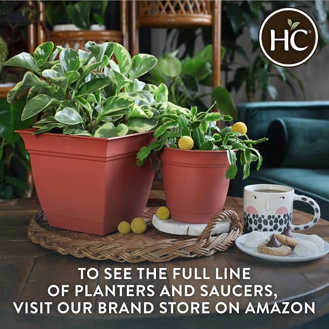 The HC Companies 8 Inch Eclipse Round Planter Pots with Drainage Holes & Attached Saucer, Lightweight UV-Resistant Plastic Indoor Outdoor Planters, 4-Pack Flower Pots for Garden & Home Decor, Peacock