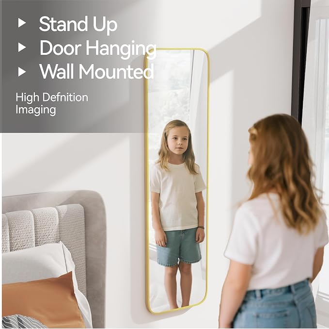 SCWF-GZ 47x14 Mirror Rectangle Full Body Length Door Hanging Wall Mounted Aluminum Alloy Metal Frame Dressing Make-up Mirrors for Entryway Bedroom Bathroom Living Room 47 14 inch Gold