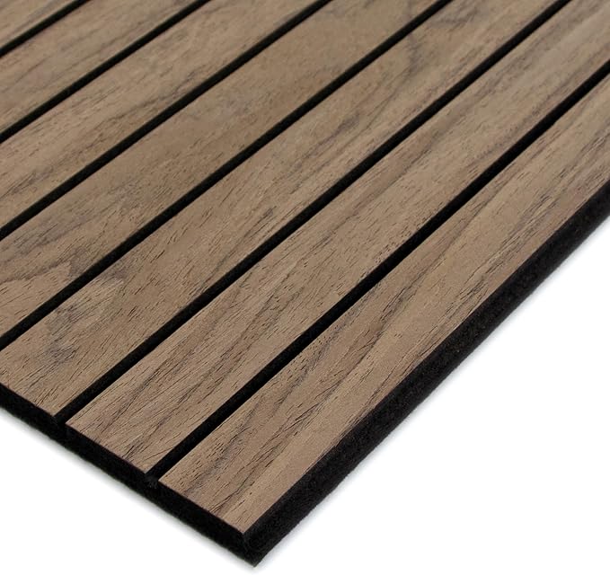 4-Piece Wood Slat Wall Panel for Interior Wall Decor Noise Cancelling 47.2" x 23.6" Peel and Stick Acoustic Decorative 3D Sound Absorbing Wall Paneling, Walnut