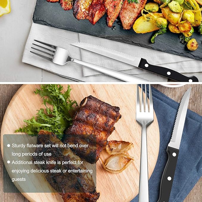 HaWare 24-Piece Silverware Set with Steak Knives, Solid Stainless Steel Modern Elegant Flatware Utensils, Ergonomically Designed, Mirror Polished & Dishwasher Safe