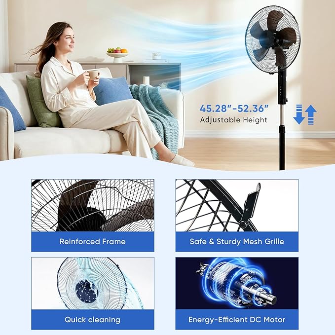 NEWBULIG 17" Pedestal Fans with Remote, Oscillating Standing Fan with 3 Speed & 3 Model, Quiet Timer Stand Up Fan for Indoor, Bedroom, Living Room, Adjustable Height & Tilt Head, Easy Assembly