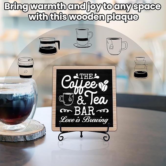 Coffee & Tea Bar Decor Signs & Table Decor, Tea Station Accessories, Themed Gifts - Wooden Desk Decor (H26)
