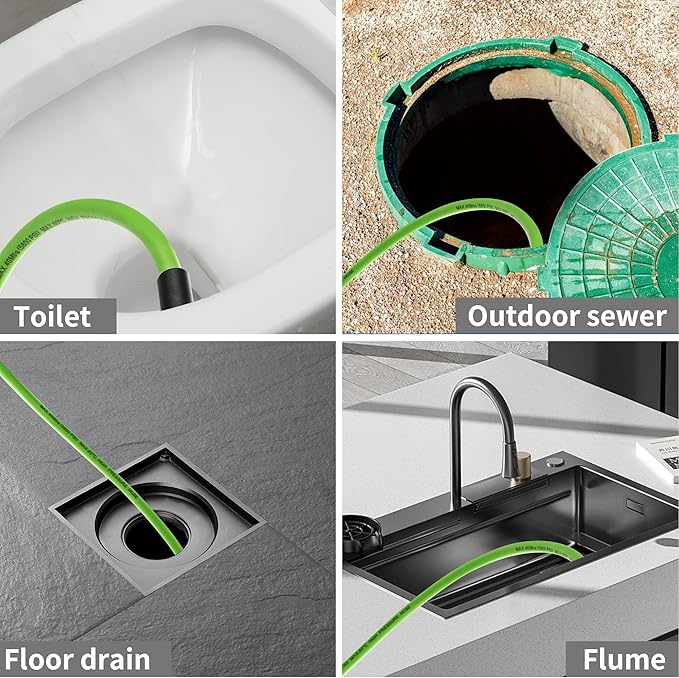 Selkie Pressure Washer Sewer Jetter Kit - 50Ft X1/4" Hydro Drain Jetter Cleaner Hose, Corner, Rotating and Button Nose Sewer Jetting Nozzle Waterproof Tape,Orifice 4.0 4.5,1/4 Inch NPT,5800 PSI