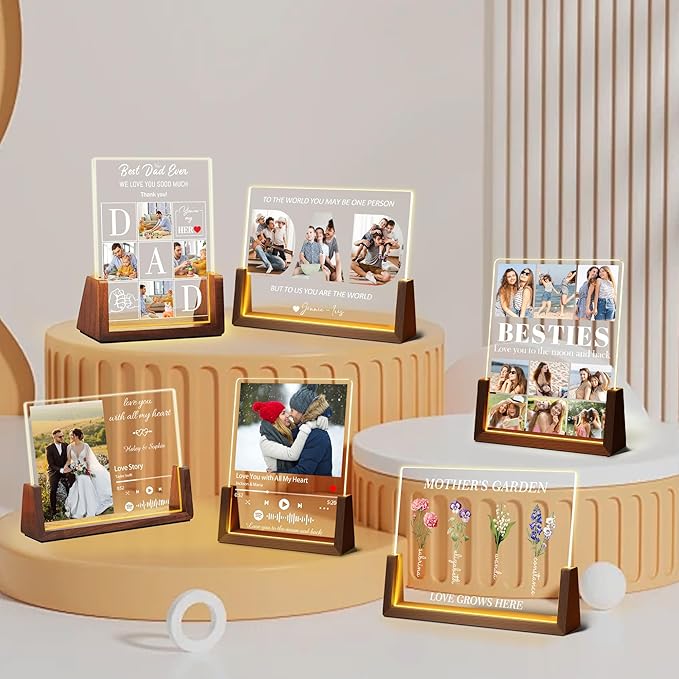Personalized Dad Gifts For Fathers Day, Custom Fathers Day Birthday Christmas Gifts From Daughter Son Wife Kids, Acrylic Light Up Picture Frame Plaque With Photo Name, Customized Best Dad Ever Gift