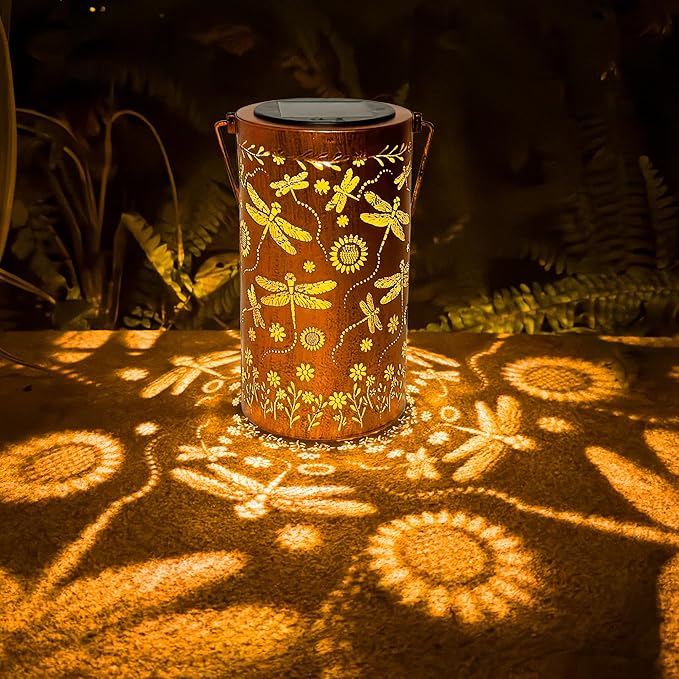 ANYTALK Dragonfly Flower Solar Lanterns Outdoor Waterproof, Birthday Gifts for Women Mom Grandma, Hanging Solar Lights for Yard, Patio, Porch, Garden Decor, Christmas Gifts for Her/Him