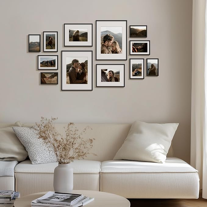 eletecpro Aluminum Gallery Wall Frame Set of 12 with Glass Cover, Black | Including 2Pcs 11x14, 2Pcs 8x10, 4Pcs 5x7, 4Pcs 4x6 Photo Frames, Multiple Sizes Picture Frames Collage Wall Decor, Tabletop