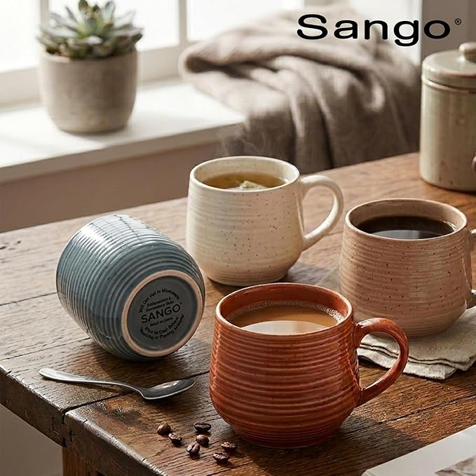 Sango 17.5 oz Stoneware Coffee Mugs Set of 4, Rustic Ceramic Mug with Speckled Reactive Glaze, Large Pottery Drinkware for Coffee or Tea, Dishwasher & Microwave Safe Mugs, Siterra Painter’s Palette