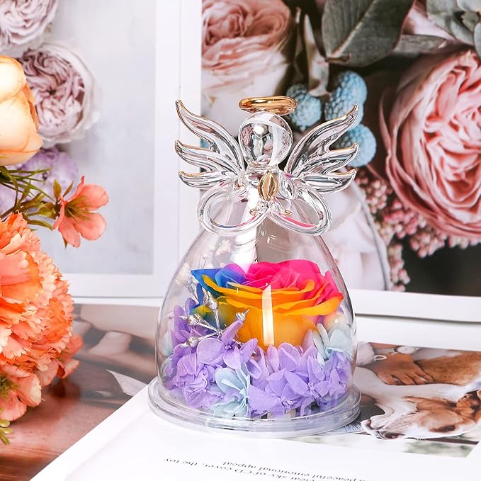 Mothers Day Mom Gifts for Mom,Fresh Flowers for Delivery,Birthday Gifts for Women Her,Preserved Flowers in Angel Figurines,Angel Gifts for Moms Mothers Day Grandma Wife Sister,Light Up Rainbow Gift