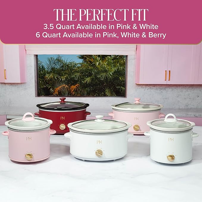 Paris Hilton 6-Quart Manual Slow Cooker, Features Three Settings (Low, High, Warm), Naturally Nonstick and Dishwasher Safe Stoneware Insert, Family Sized Capacity, Berry