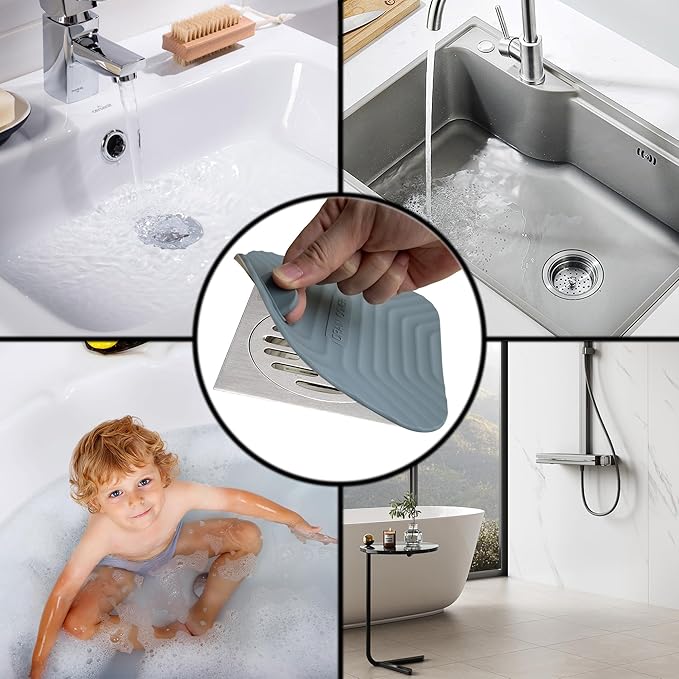 Shower Drain Cover Tub Stopper,2 Pieces Sewer Anti-Odor Mat Deodorizing Drain Plugs for Kitchen,Bathroom and Laundry(5.9x5.9 inch) Gray