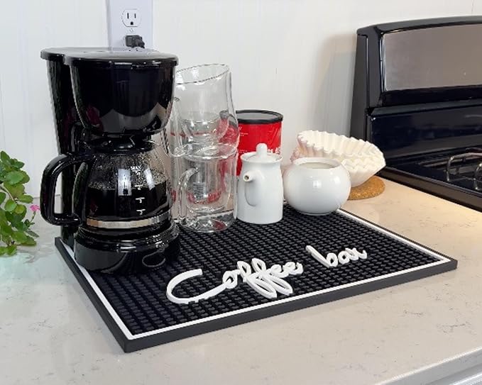 Coffee Bar Mat for Countertop, Silicone Espresso Machine Mat 18x12 Inch – Non-Slip Rubber Barista Mat for Counter, Kitchen Bar Mat for Coffee Station, Spill Catcher, Modern Home Decor Accessory
