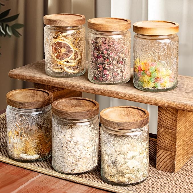 24Oz Glass Jar with Lid,Decorative Jar,Cute jar,Glass Canister,Vintage Glass Storage Jar for Sugar, Coffee, Tea, Spice, Flour, Candy Cookie, Pasta, Cereal