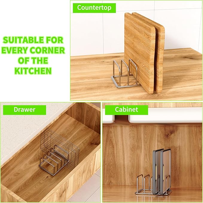 Cutting Board Organizer, 304 Stainless Steel Chopping Board Holder & Pot Pan Lid Rack, Kitchen Shelf Organizer for Bakeware, Cookie Sheets & Trays