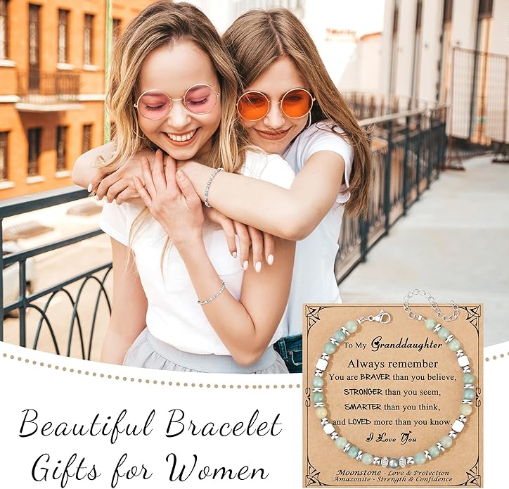 JoycuFF 𝗚𝗶𝗳𝘁𝘀 𝗳𝗼𝗿 𝗪𝗼𝗺𝗲𝗻 𝗠𝗼𝗼𝗻𝘀𝘁𝗼𝗻𝗲 𝗕𝗿𝗮𝗰𝗲𝗹𝗲𝘁 Amazonite Colorful Imperial Jasper Stainless Steel Beads Bracelets, Mothers Day Birthday Christmas Valentines Graduation Gifts