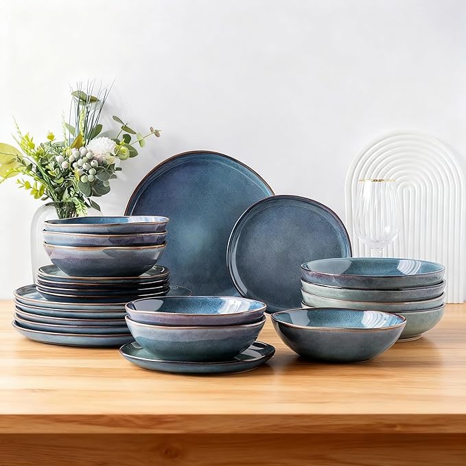 AmorArc Ceramic Dinnerware Sets,Handmade Reactive Glaze Stoneware Plates and Bowls Sets,Highly Scratch Resistant | Dishwasher & Microwave Safe Dishes Set,Service for 6 (18pc)