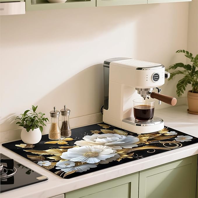 Coffee Mat 17"x32" - Extra Large Absorbent Non Slip Dish Drying Mat,Coffee Bar Accessories,Kitchen Counter Protector for Coffeemaker, Sink, Dining Decor
