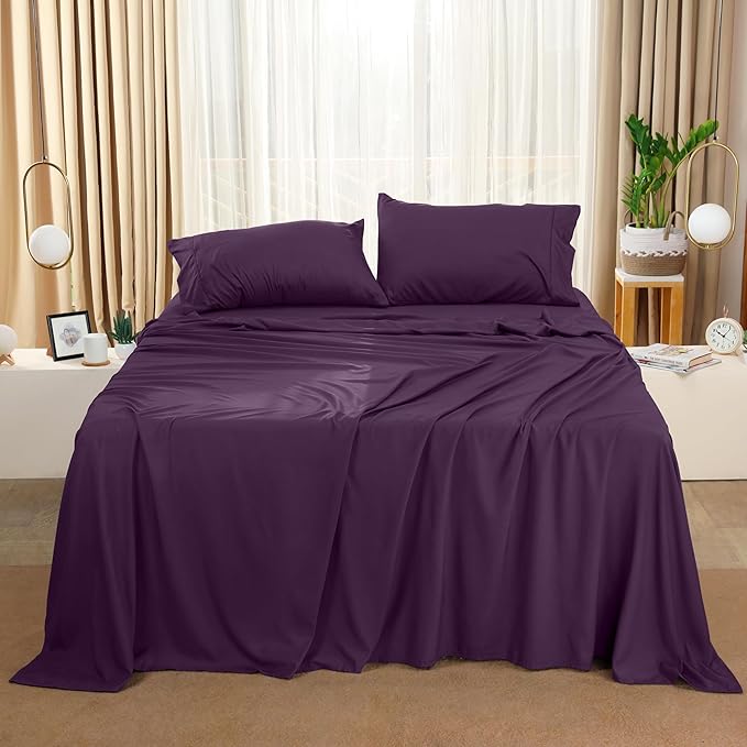 Utopia Bedding Full Size Sheet Set – 4 Piece Bed Sheets, Soft and Breathable Microfiber, Includes 1 Fitted Sheet, 1 Flat Sheet and 2 Pillowcases – Oeko Tex (Dark Purple)