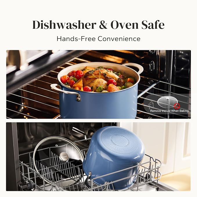 Redchef Nonstick Stock Pot with Lid 8 QT, Ceramic Large Pasta Pot for All Stovetops, Stockpot Cooking Soup Pot for Kitchen, PFOA Free, Sturdy Handles, Even Heating, Oven/Dishwasher Safe, Blue