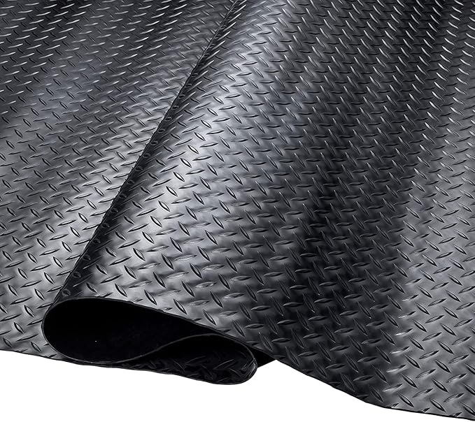 SEAL 5 x 10 FT Premium Garage Floor Mat, Solid 2.8mm Thick Lay-Flat Black Commercial Grade Heavy Duty Parking Mat for Garage Floor, Golf Cart, Water/Stain Resistant Runner (Embossed Diamond Plate)