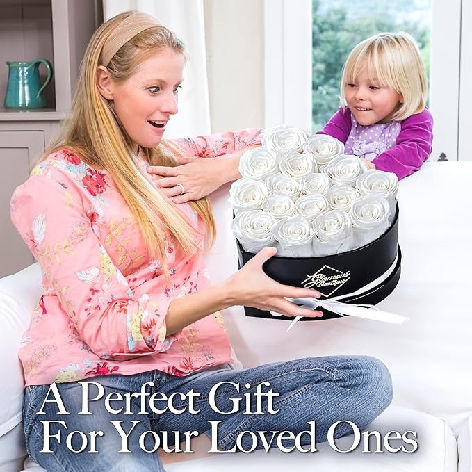 GLAMOUR BOUTIQUE 16 Flower Forever Heart Shape Box, for Mom, Eternal Preserved Roses Gift for Her, Long Lasting Flowers Bouquet, for Birthday, Anniversary and Girlfriend - White