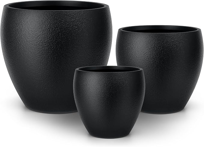 homenote Flower Pots 14.5/12/9.6 Inch,Large Plant Pots Indoor with Drainage,Plastic Pots for Plants,Garden Pots for Outdoor,Large Planters for Indoor Plants,Big Plastic Planter,Off-Black(3 Pcs)