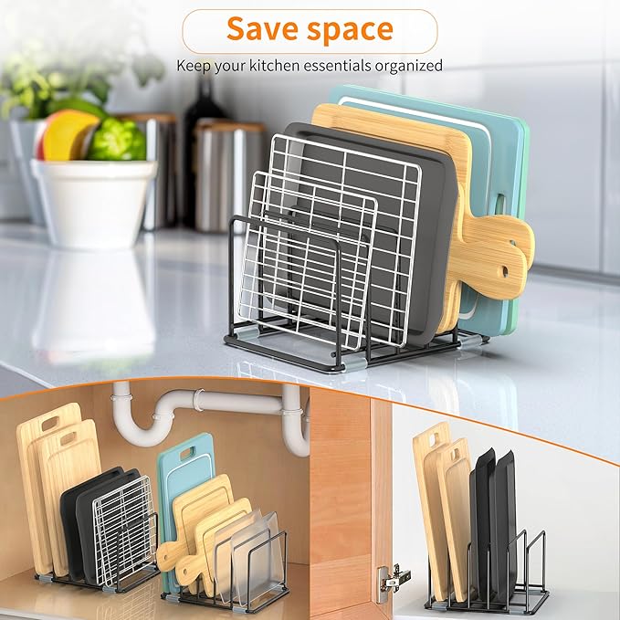 2-Pack Medium Black Cutting Board Racks, Kitchen Cabinet Organizer, 5 Tiered Shelves for Baking Trays, Cutting Boards, Cookie Sheets, Muffin Pans