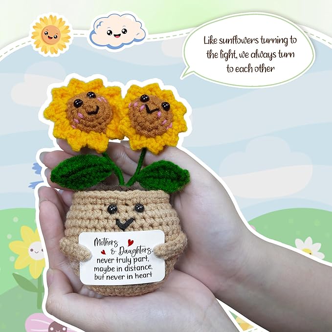 OASSIE Gifts for Mom from Daughter - Handmade Emotional Support Crochet Sunflower with Card - Long Distance Mothers Day Birthday Gifts for Mom, Mother Daughter Gift Ideas, Mama Gift