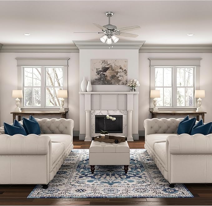 Hunter 52 inch Indoor Ceiling Fan with LED Lights - Ceiling Fan with Pull Chain, For Bedroom or Living Room, Standard Mount, No Remote, 5 Blades, Includes Bulbs - Builder Plus 51111, Brushed Nickel
