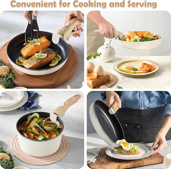 Wayona 2 Pack Removable Handles for Pots and Pans - Universal Detachable Pan Handle Replacement - Heat-Resistant Plastic, Stainless Steel, Silicone - Wood-Like