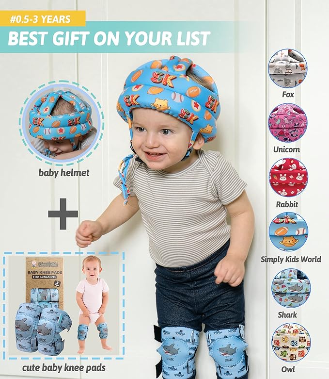 Simply Kids Baby Helmet for Crawling Walking I Baby Head Protector No Bumps and Soft Cushion Infant Baby Safety Headguard for Learning to Walk I Toddler Helmets 1-2 Years Old, 6-12 Months (Pink Fox)